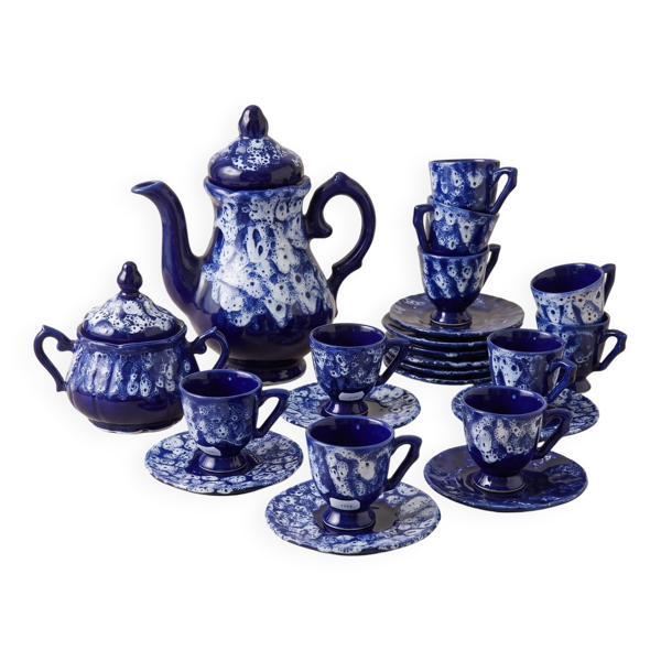 Service à café Céramique de Vallauris, Glaçure Moussante Cobalt