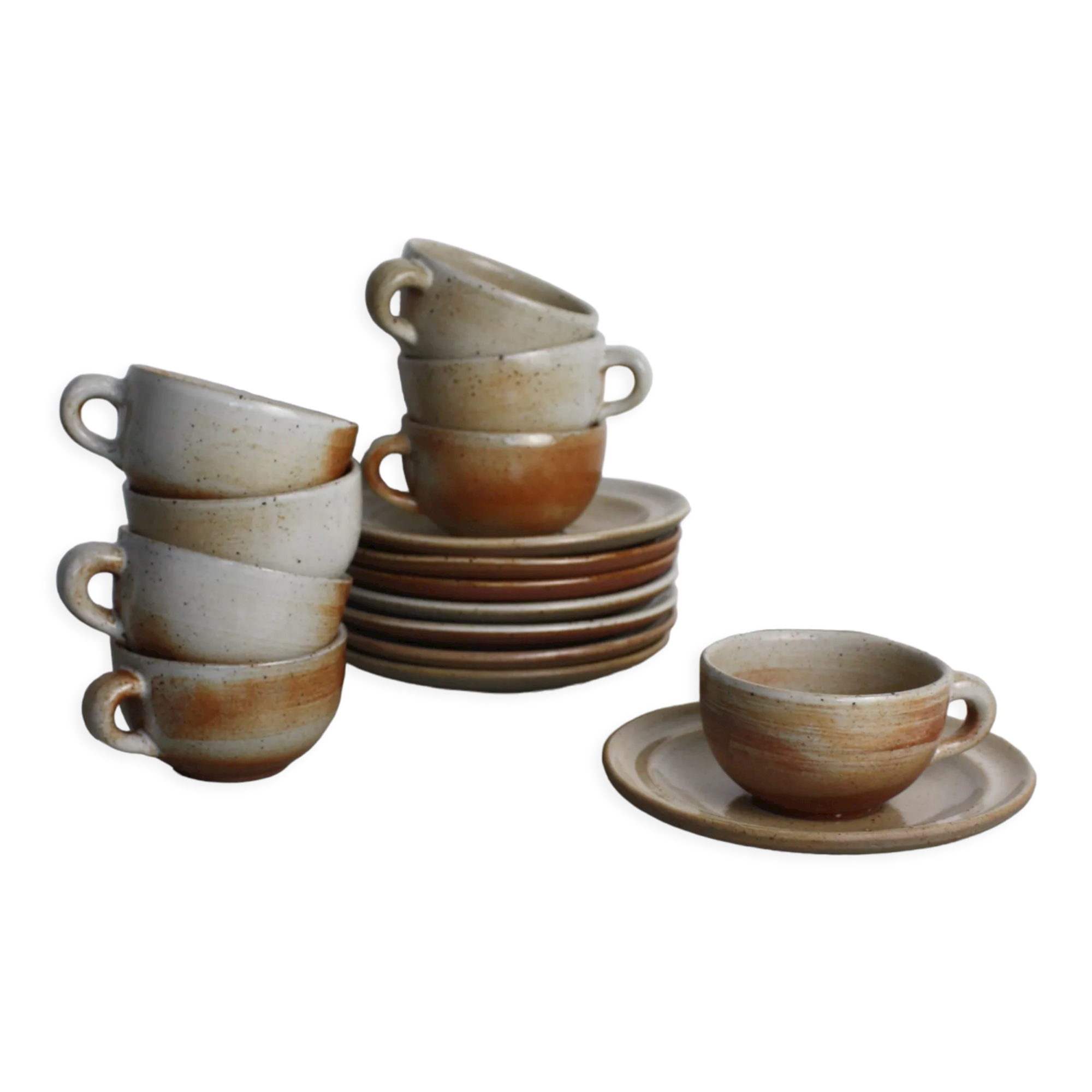 Set of 8 sandstone cups with saucers Sandstone of the Marais