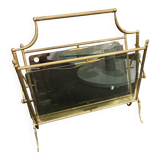 Tinted glass and brass magazine rack