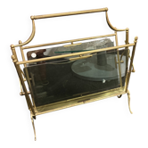 Tinted glass and brass magazine rack