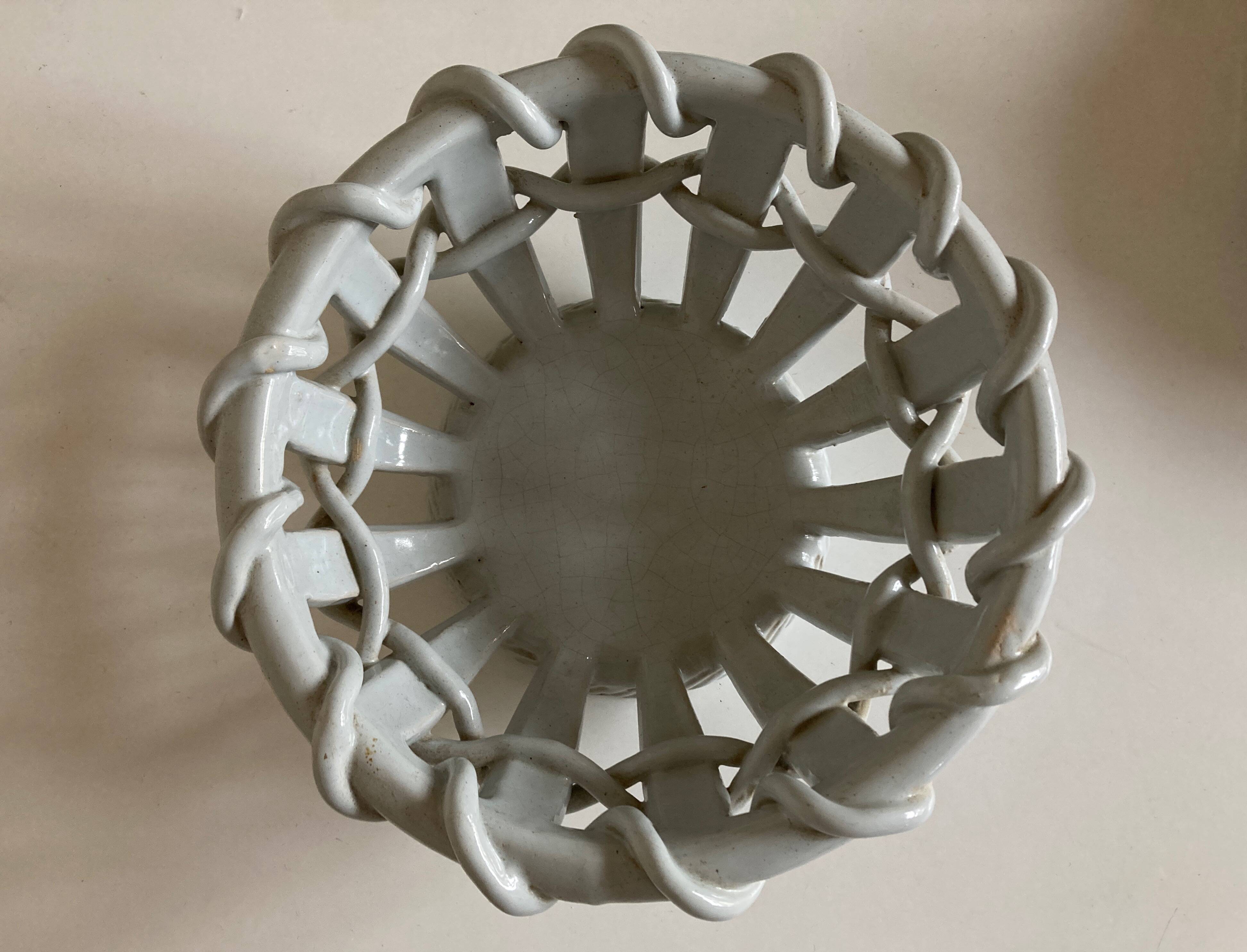 Woven basket in glazed earthenware centerpiece 1960 Provence