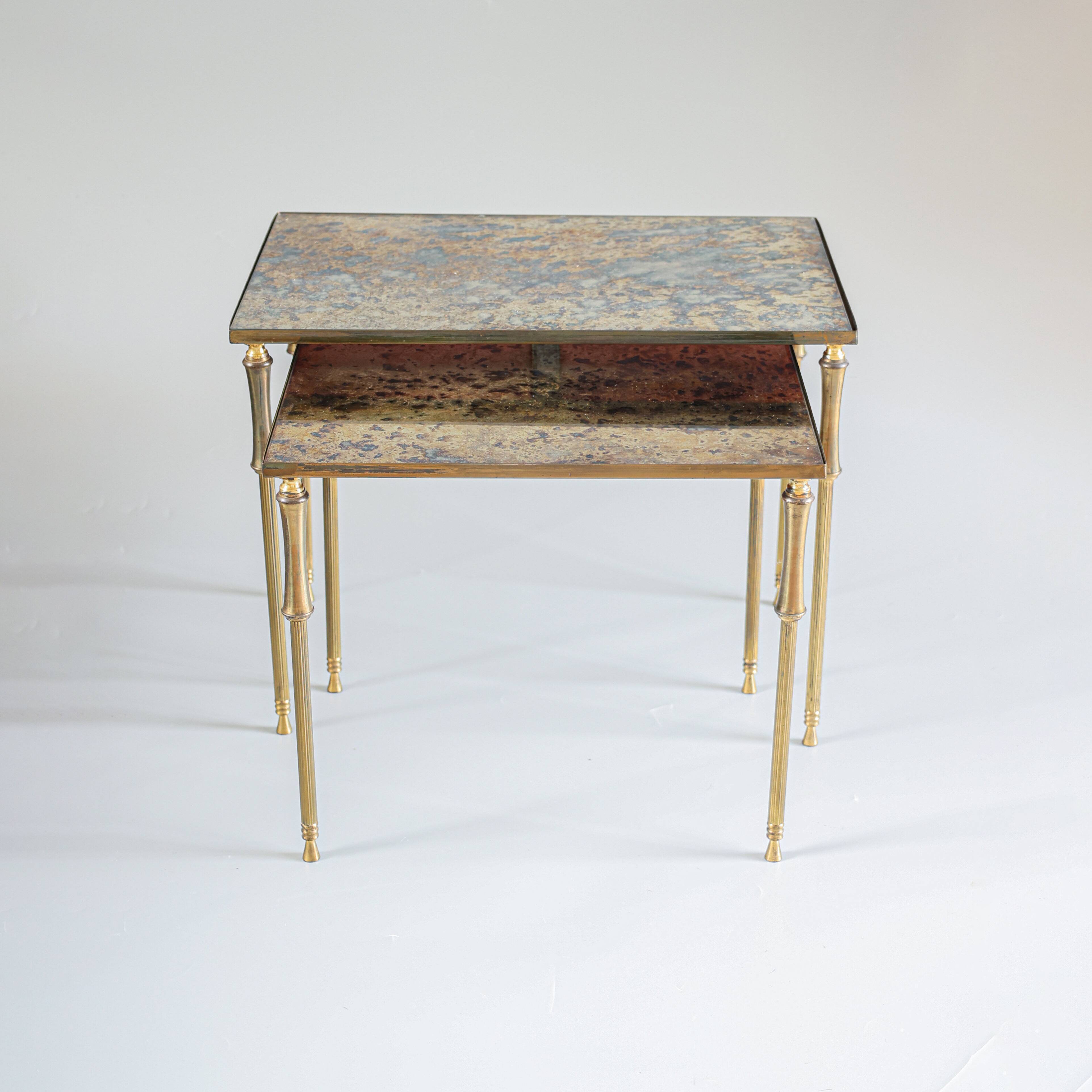 Églomisé glass nesting tables in neoclassical style, Belgium, 1960s