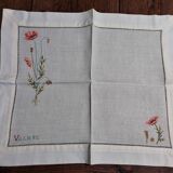 Embroidered placemats in vintage linen field flowers series of seven