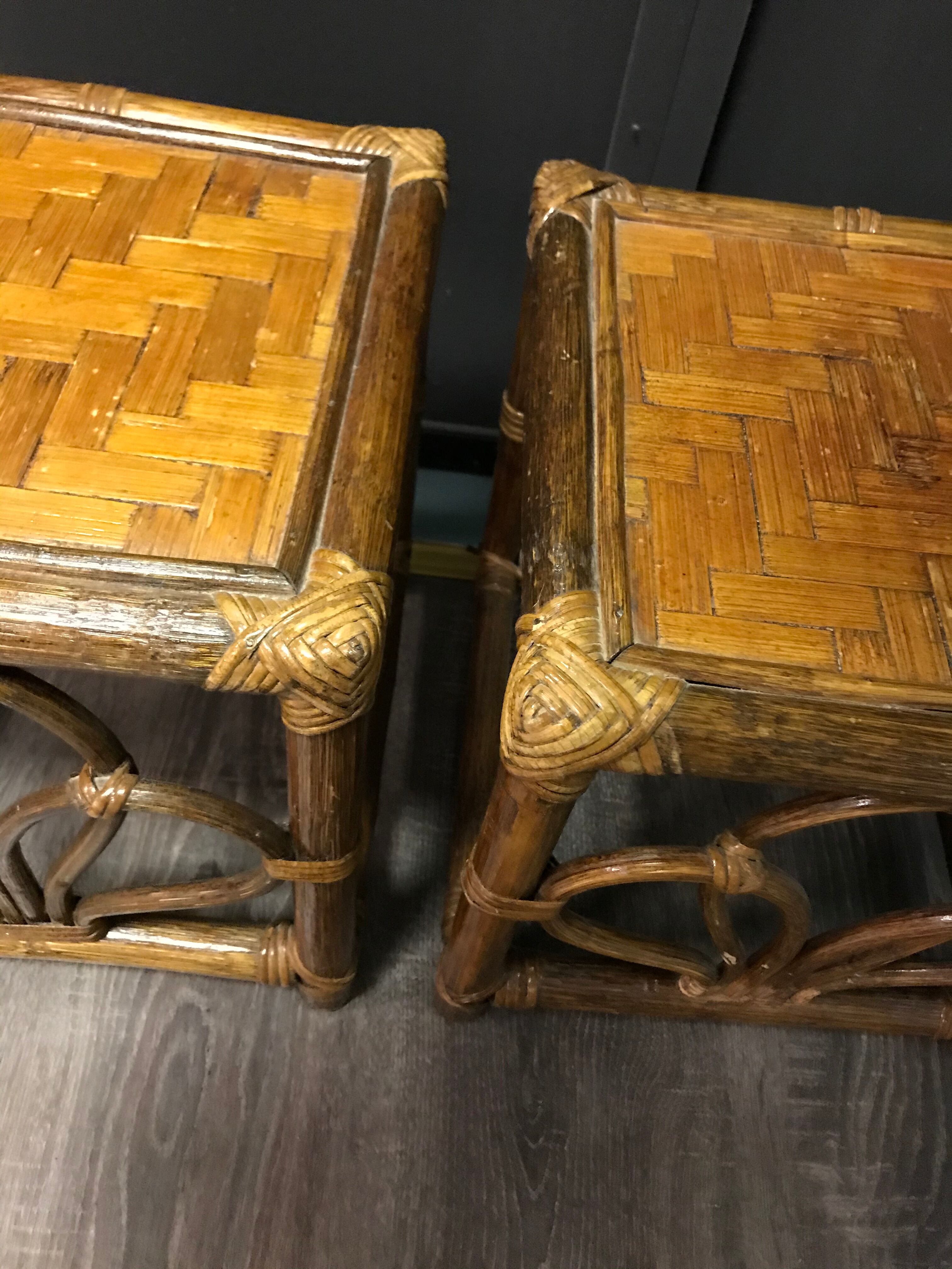 Pair of bamboo rattan bedsides