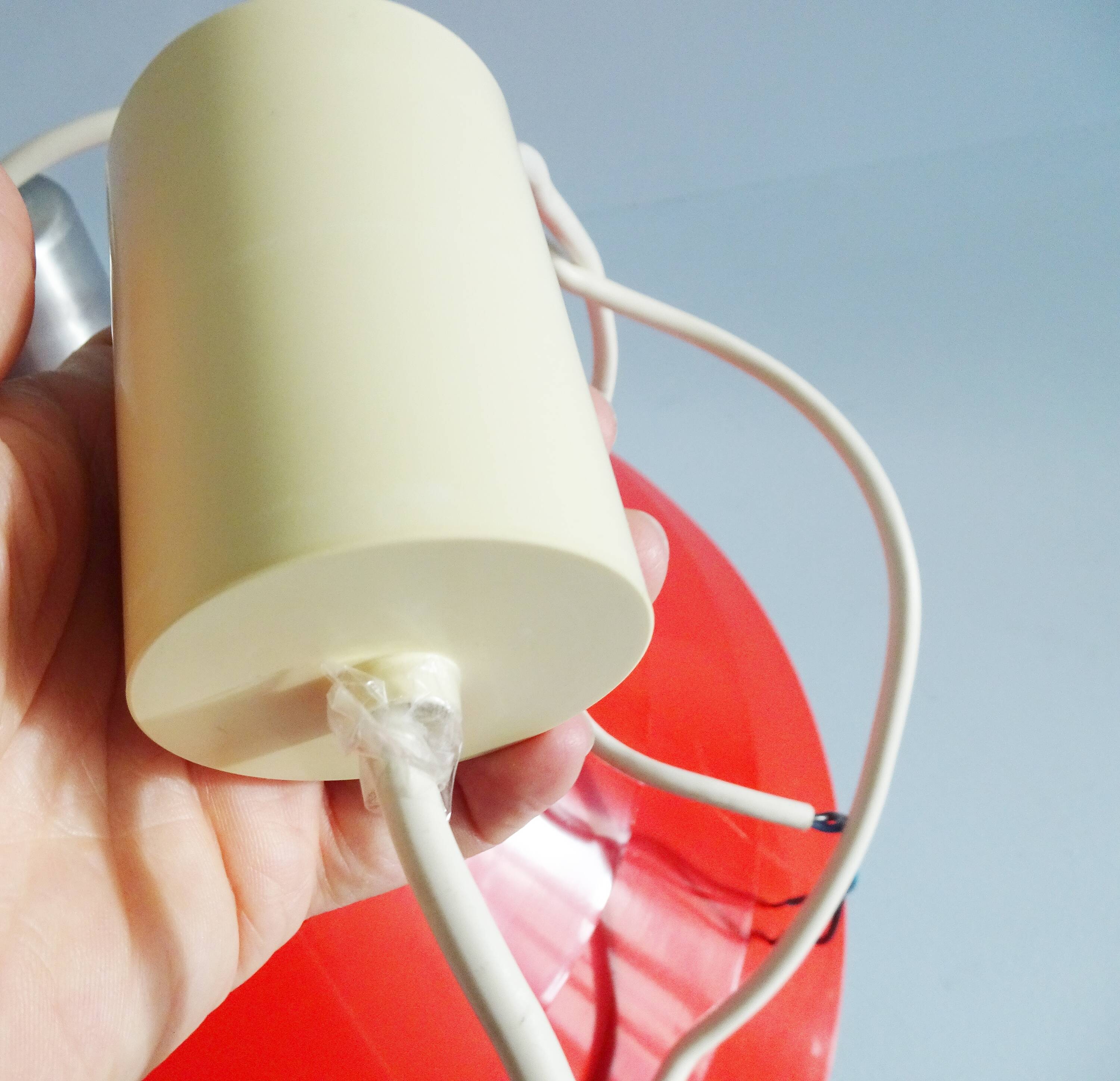 Metal hanging lamp red Mid Century Scandinavian design, pendant light