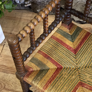 Pair of corner armchairs paillés in turned wood antique multicolored seat