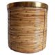 Vase en raphia / rotin organique moderne du milieu du siècle XL avec bord en laiton