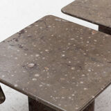 Set of 3 square, fossil marble coffee tables, 1970’s design