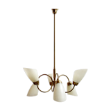 1950s chandelier in brass and glass