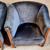 Pair of club armchairs called Monaco, studded velvet, art deco