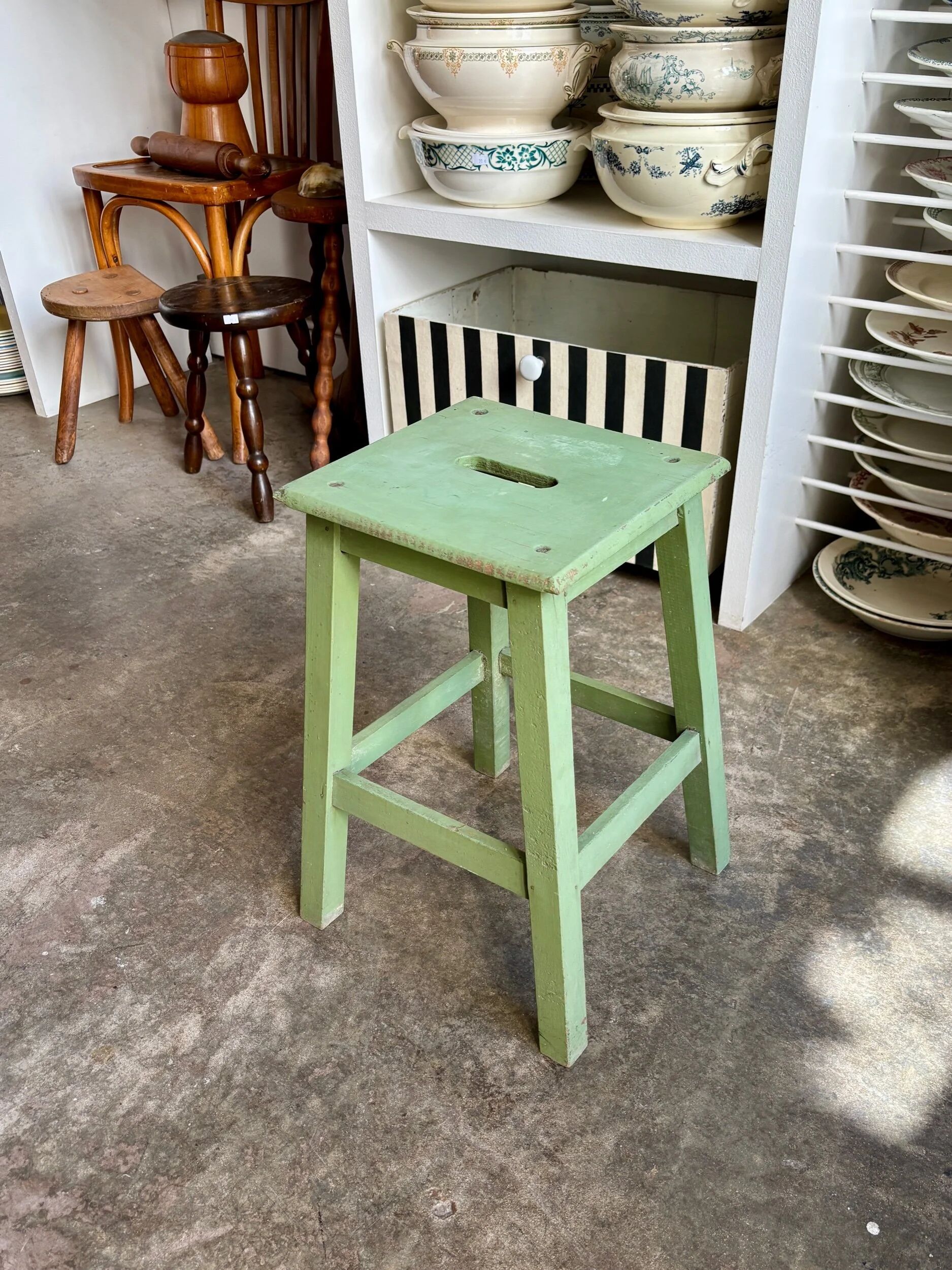 Green wooden stool