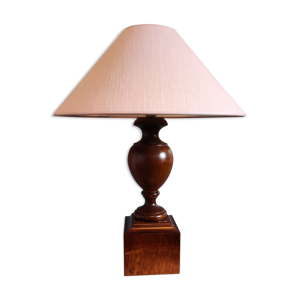 Lampe pied et socle bois avec abat-jour mauve