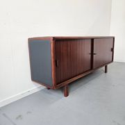 Vintage enfilade in teak and leather, 1970s.