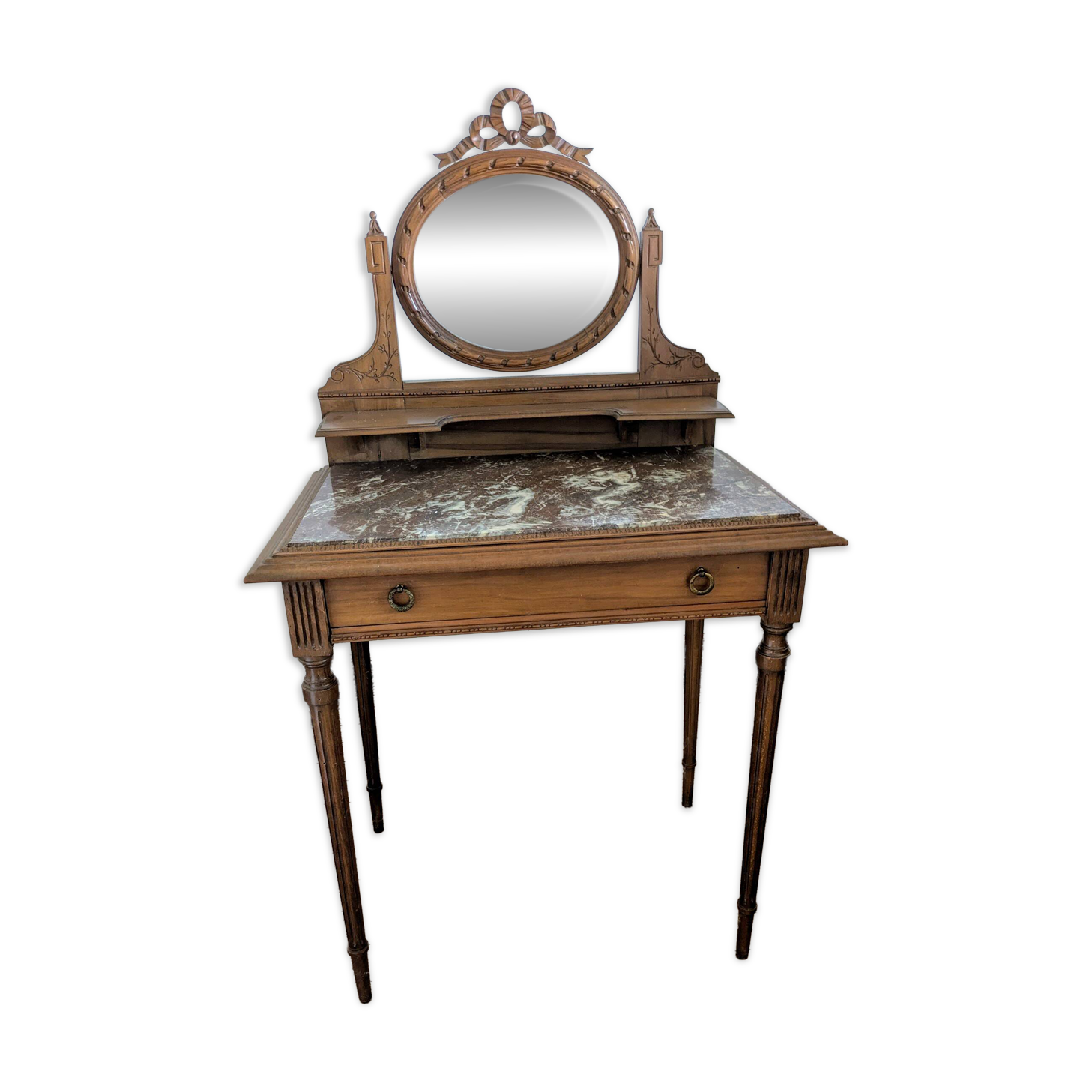 coiffeuse d'époque 1990 avec miroir  psyché orientable et marbre