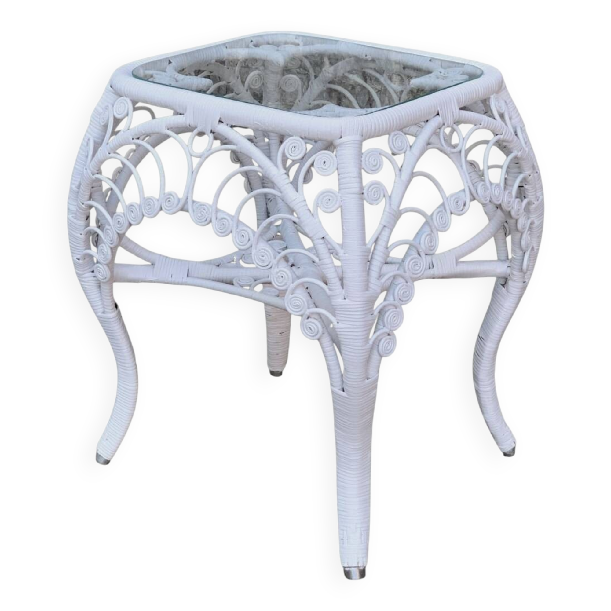 Peacock white rattan side table 1970