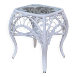 Table d’appoint en rotin blanc Peacock 1970