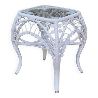 Peacock white rattan side table 1970