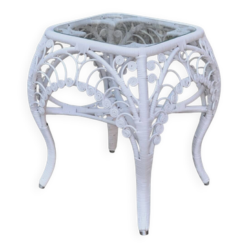 Peacock white rattan side table 1970