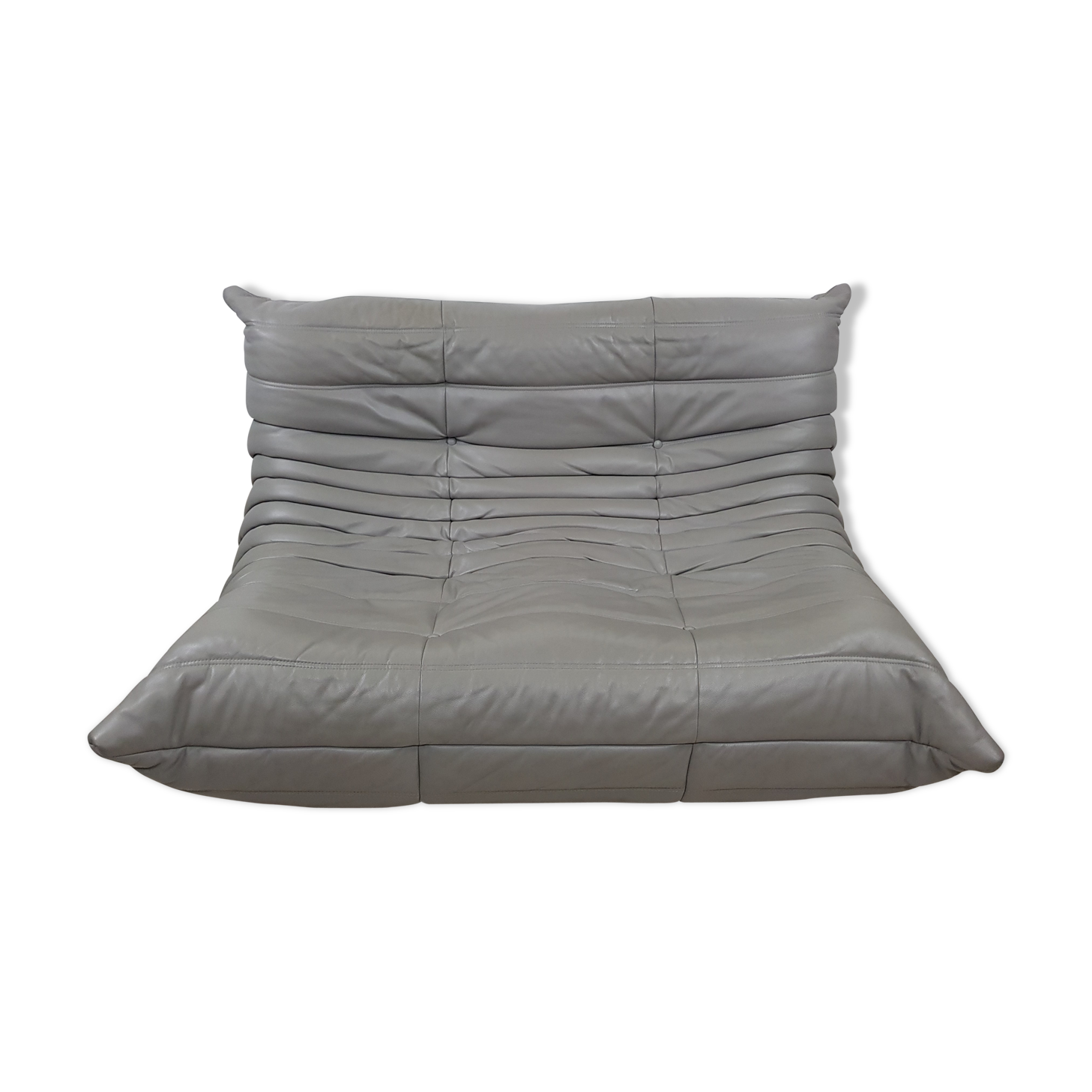 Michel Ducaroy's 2-seater mouse grey leather sofa for Ligne Roset