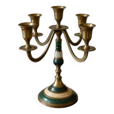 Candélabre vintage 5 feux en laiton – Décor vert et blanc