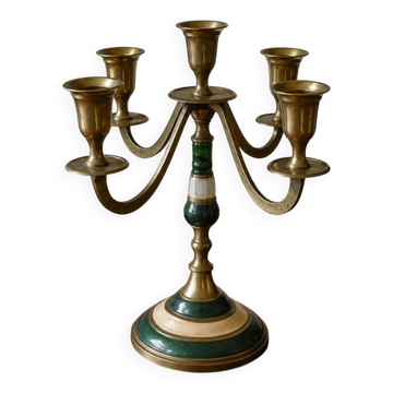 Vintage 5-light candelabrum in brass – Green and white decor