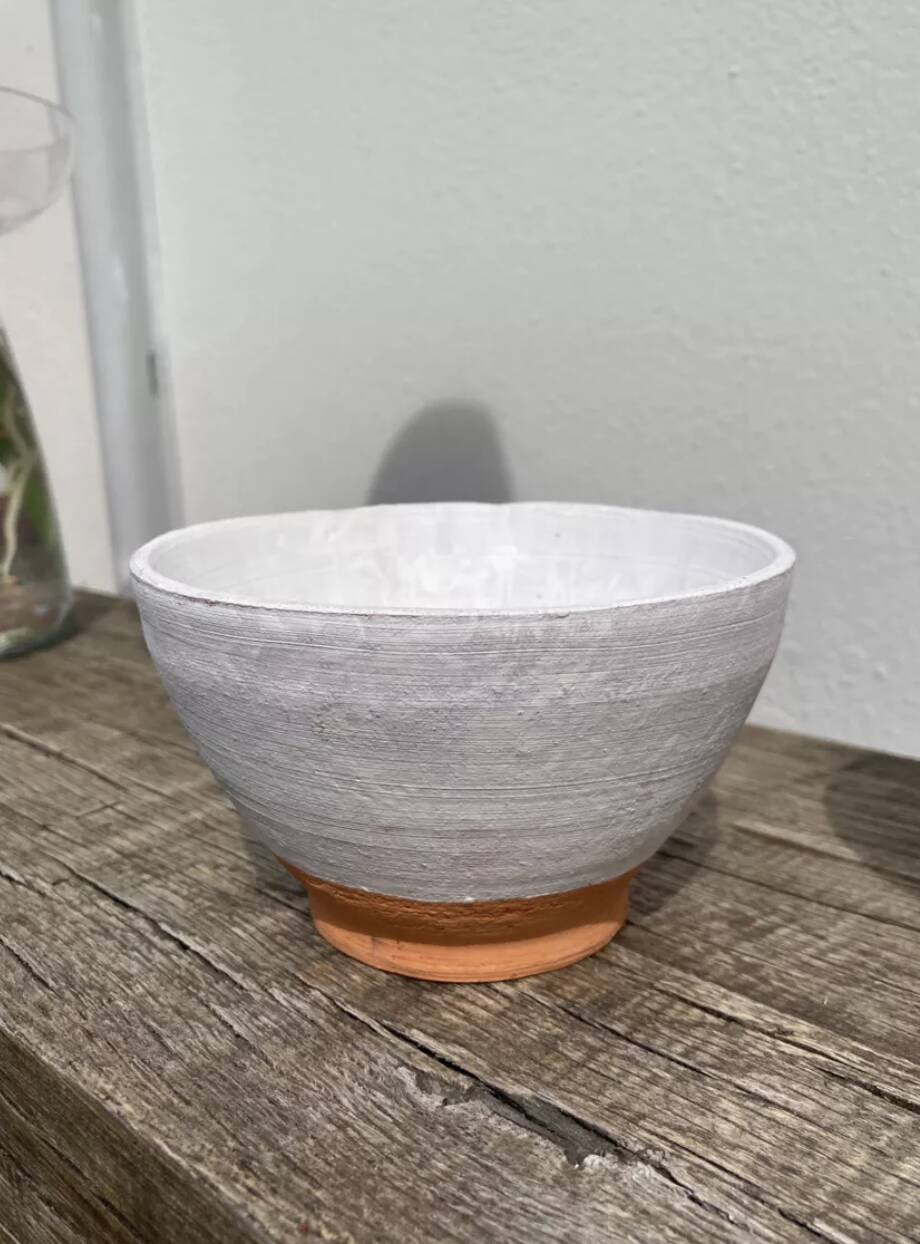 Duo of white ceramic pottery bowls wabi sabi