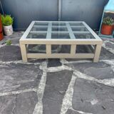 Wooden coffee table and glass tray