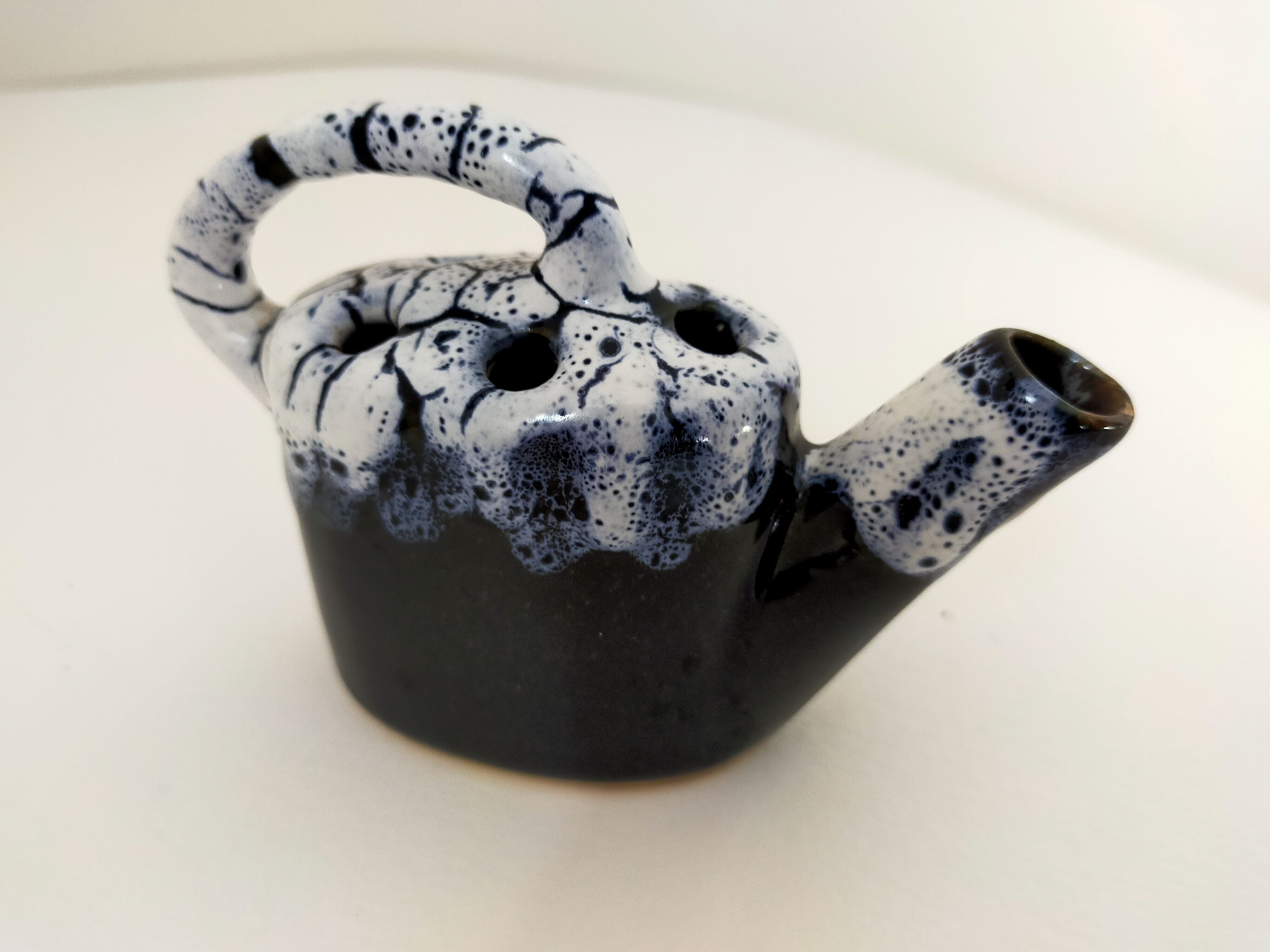 picnic blue ceramic watering can