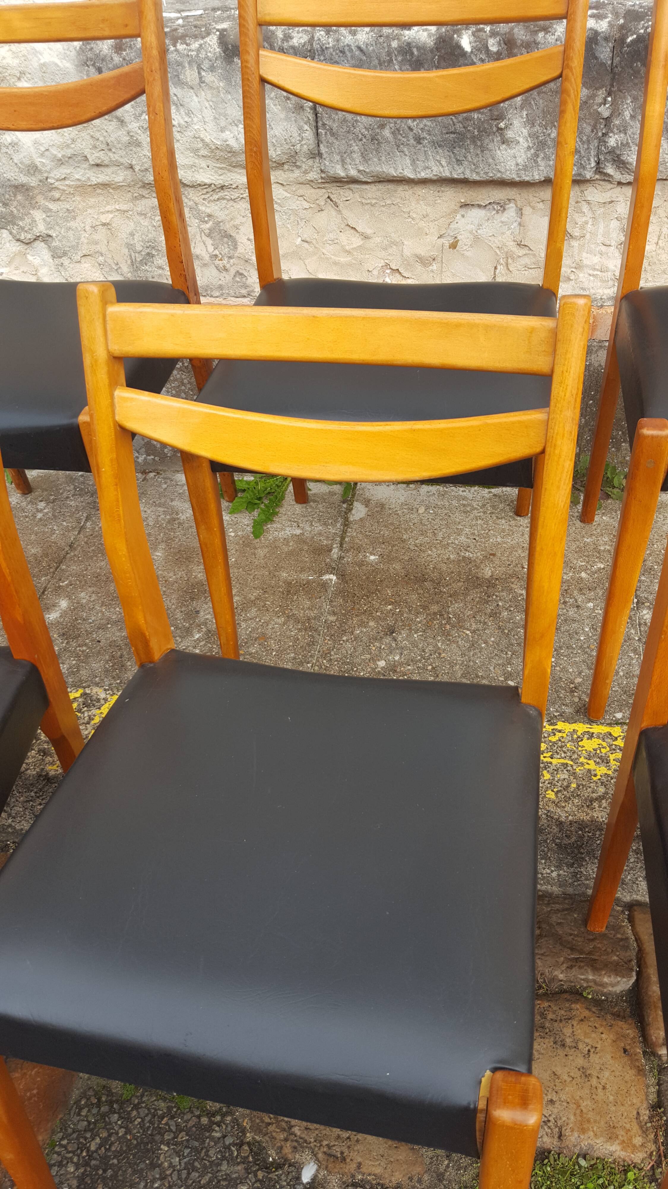 6 scandinavian chairs vintage beech and skai