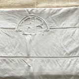 Antique linen sheet hand-embroidered with GR monogram