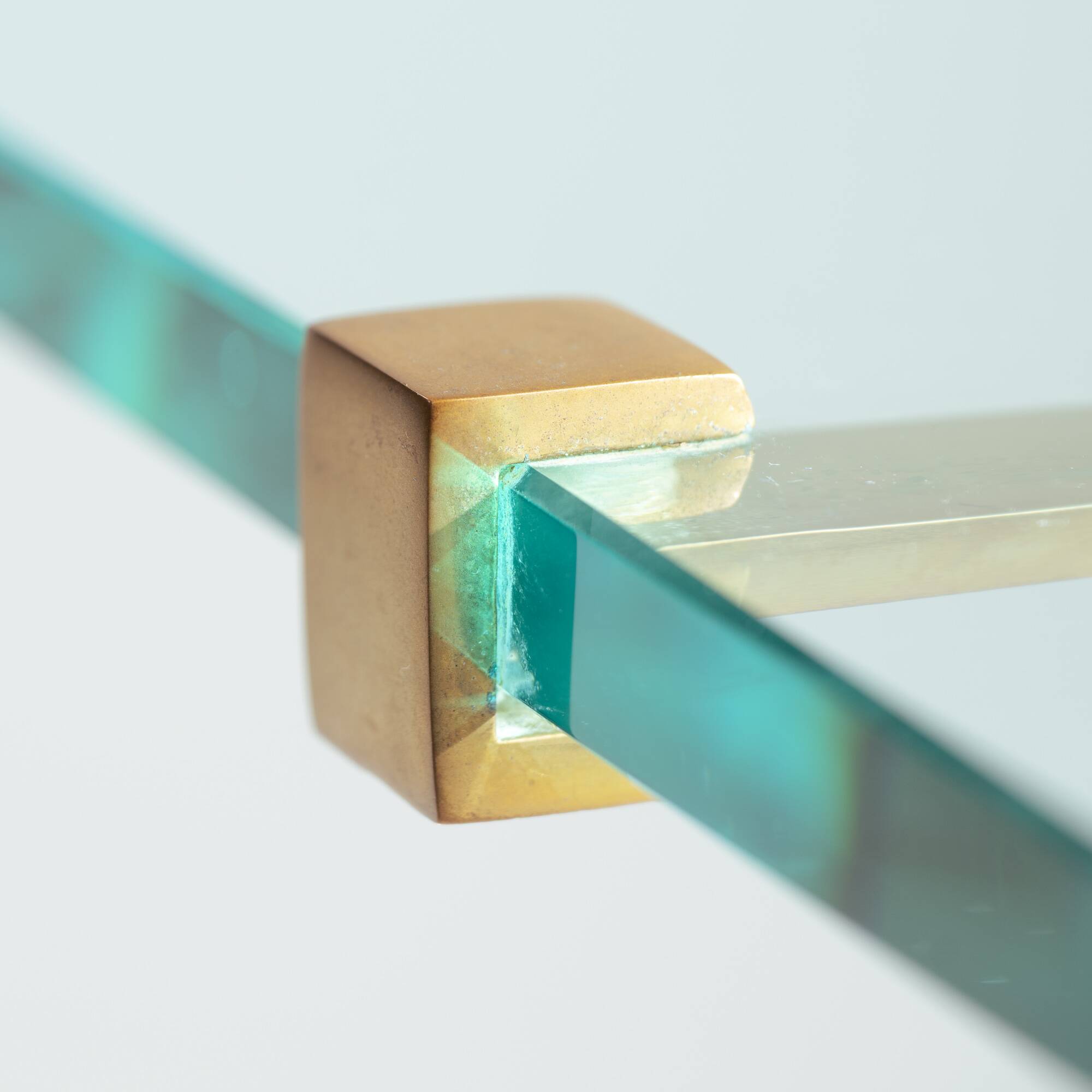 Peter Ghyczy t18 bronze cut glass sidetable, brutalist classic