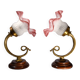 Set of 2 tulip-shaped wall lights in glass, wood, and bronze, art deco style.