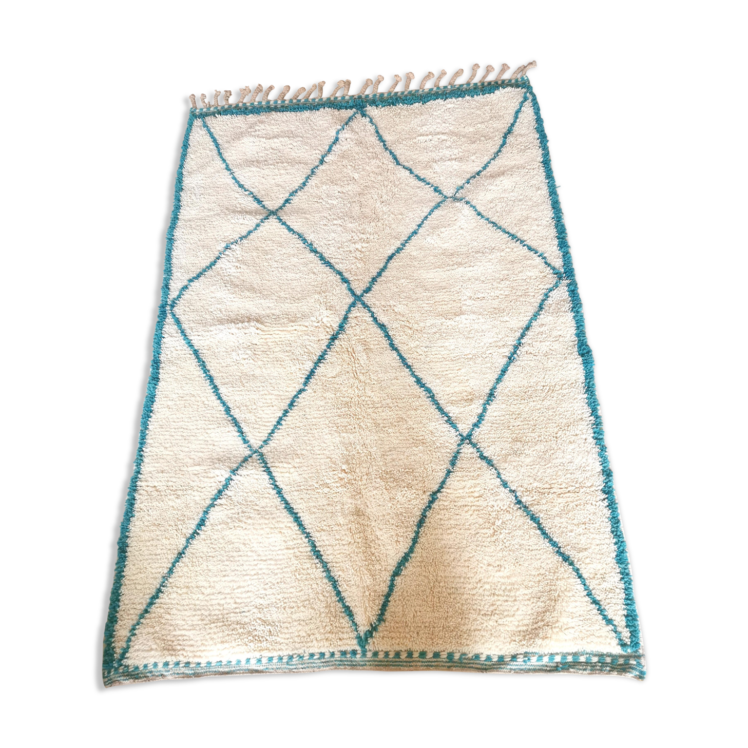 Berber carpet blessed ouarain true turquoise blue with diamonds in wool