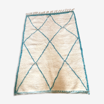 Tapis berbère béni ouarain véritable bleu turquoise à losanges en laine