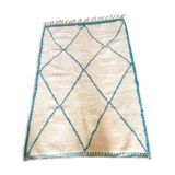 Berber carpet blessed ouarain true turquoise blue with diamonds in wool