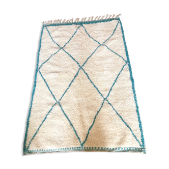 Berber carpet blessed ouarain true turquoise blue with diamonds in wool