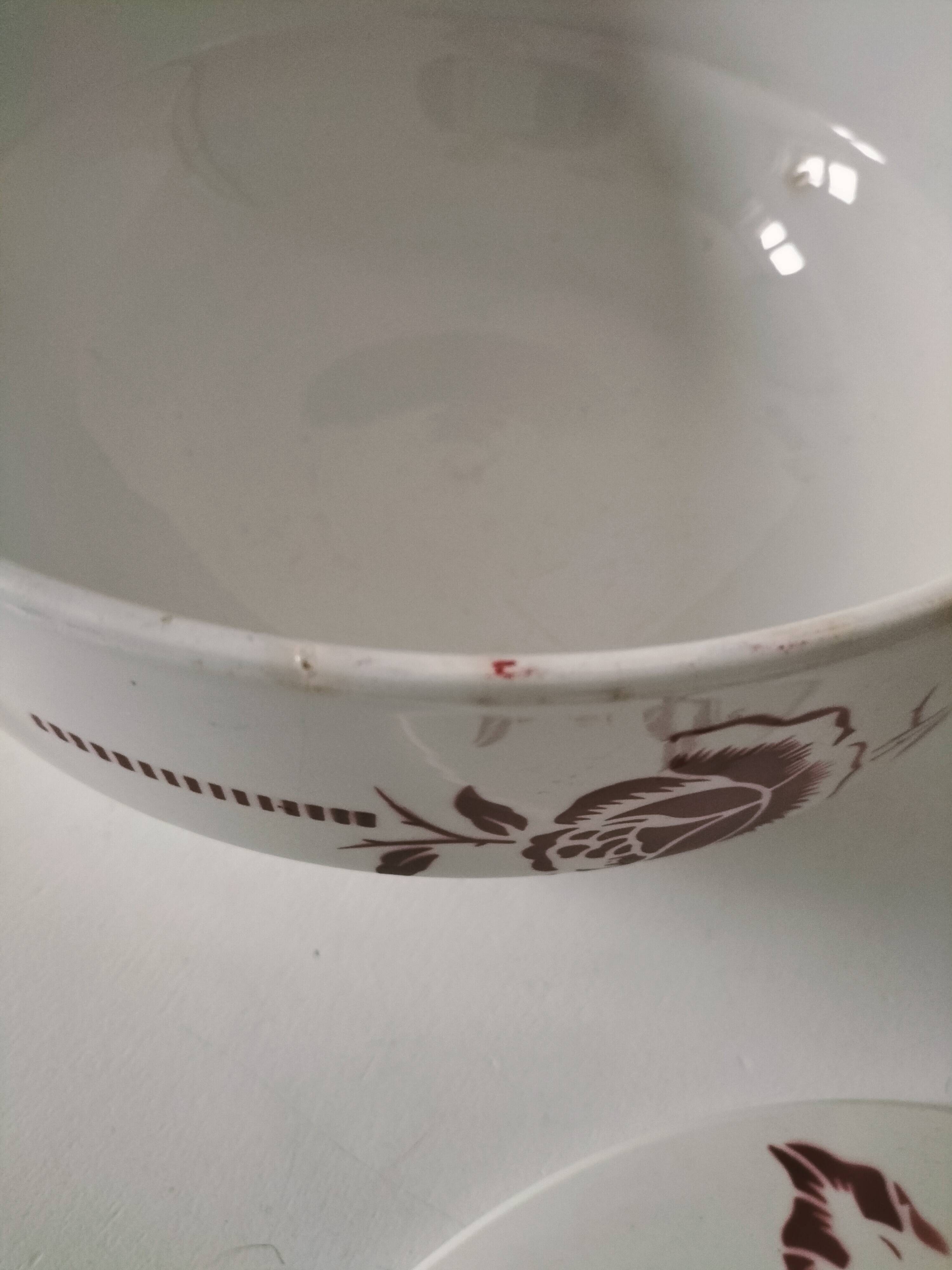 Digoin Sarreguemines Atlantic pattern tureen, deep red rose decoration