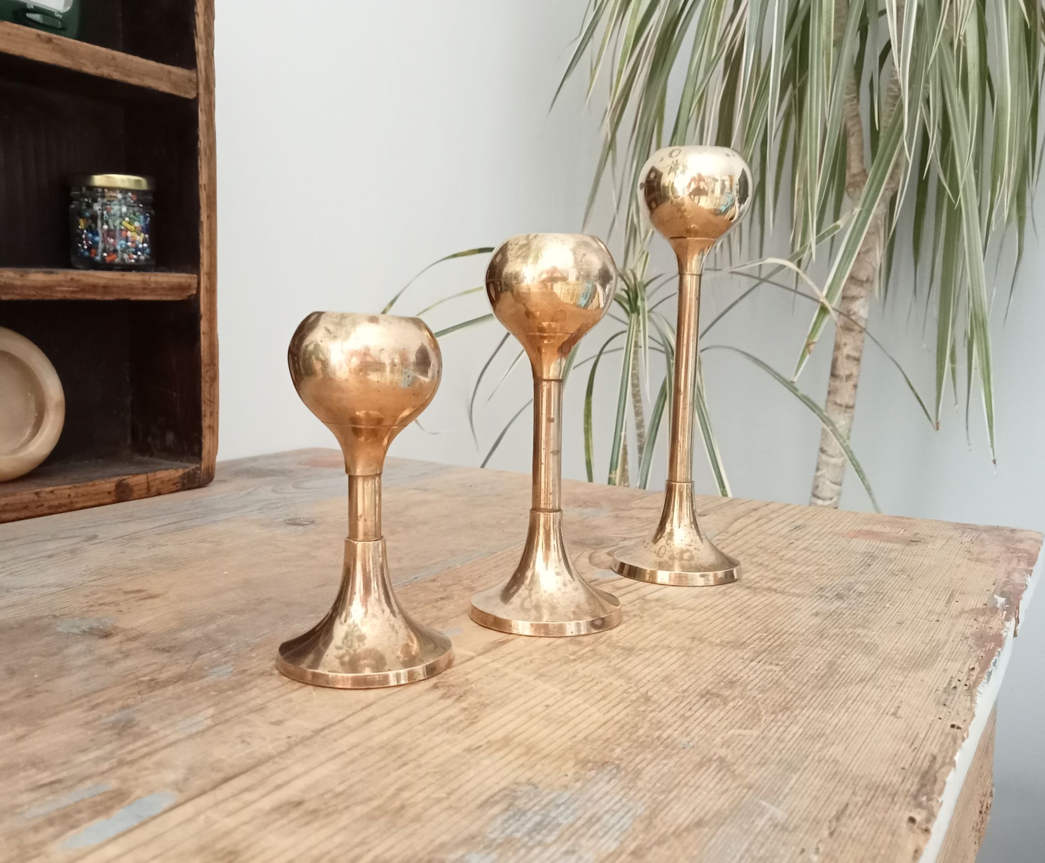 Set of 3 vintage scandinavian candle holders 50s/60s