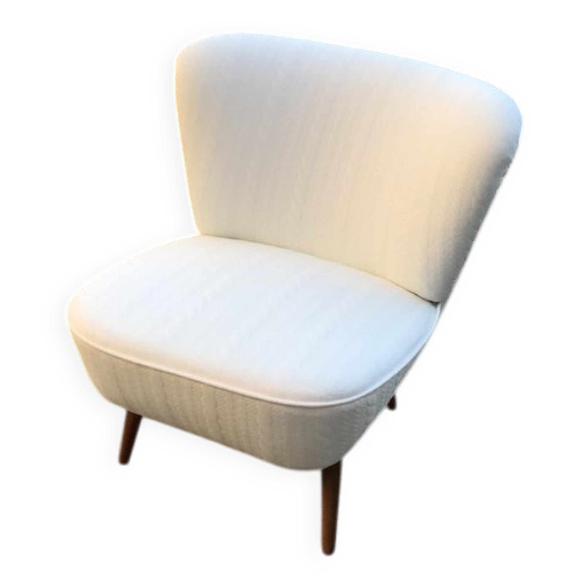 Pair of white club armchairs in beech and fabric, Mid-Century Hungarian style 1950s.
