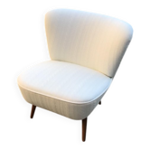 Paire de fauteuils club blancs en hêtre et tissu, style Mid-Century hongrois 1950s