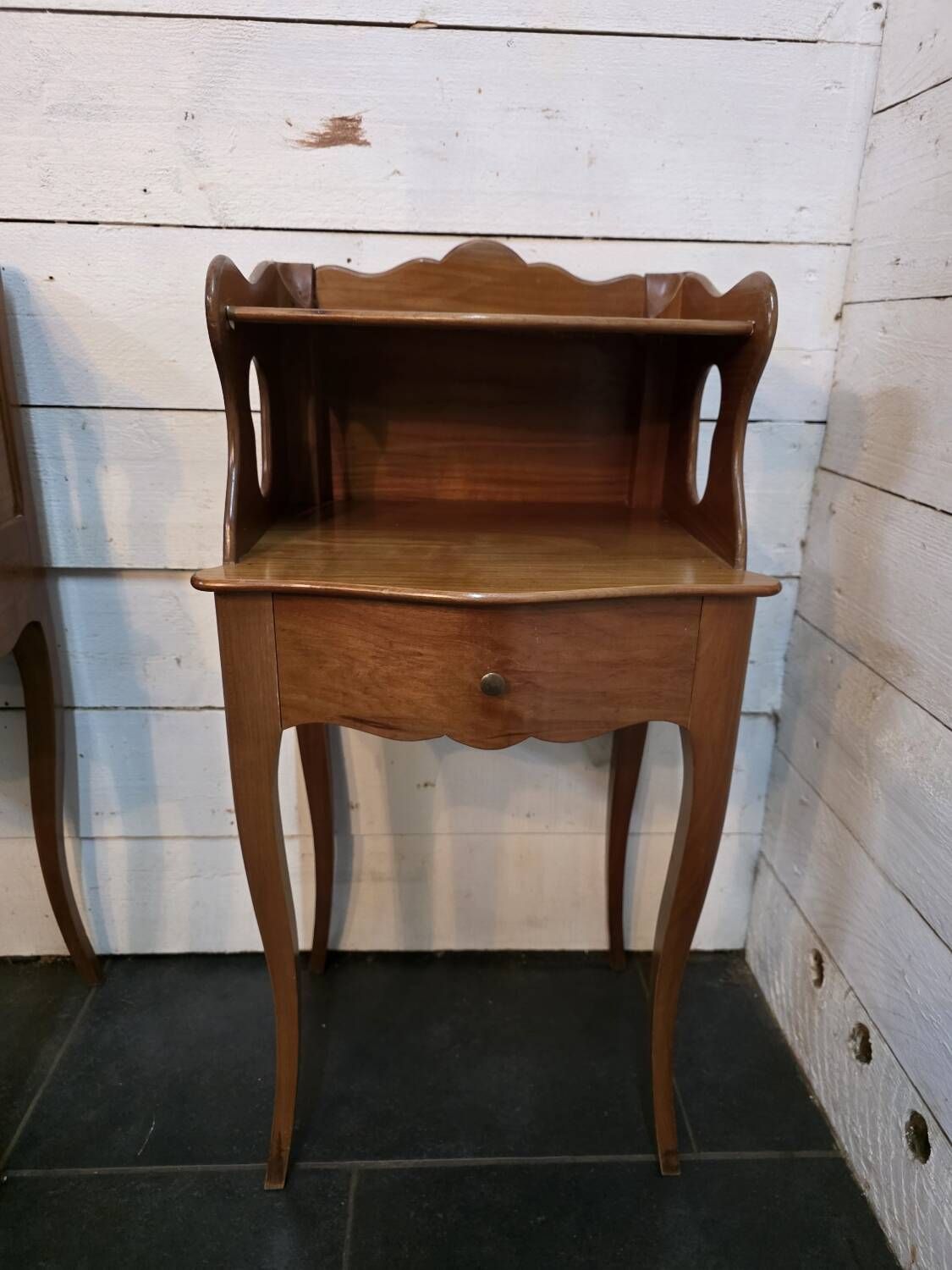 Pair of Louis XV style curved bedside tables in cherry wood