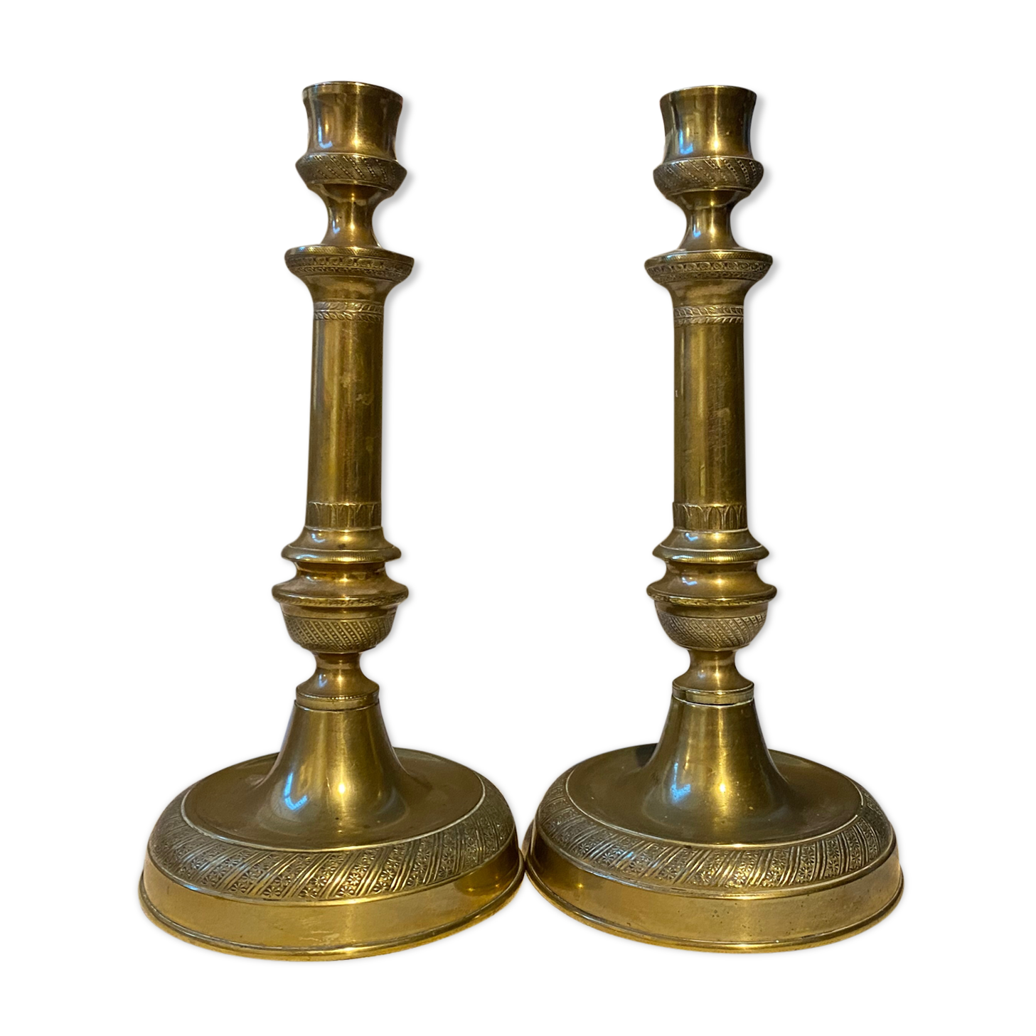 Pair of gilded bronze chandeliers, early XIXs