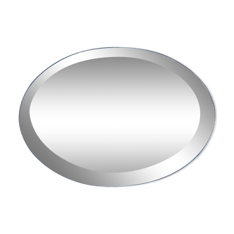 Miroir ancien biseauté ovale piqué signé S.P.A. 1913 70x57cm