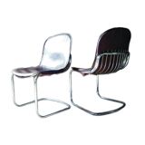 Gastone Rinaldi dining chairs covered with original cow leather, set of two, Italy, 1960s