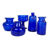 5 Vases Bleus par Erik Hoglund, Suède, Années 1960