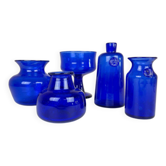 Midcentury Collection of Five Blue Vases by Erik Hoglund, Sweden, 1960s