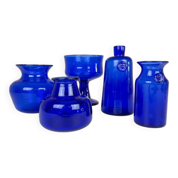 Midcentury Collection of Five Blue Vases by Erik Hoglund, Sweden, 1960s
