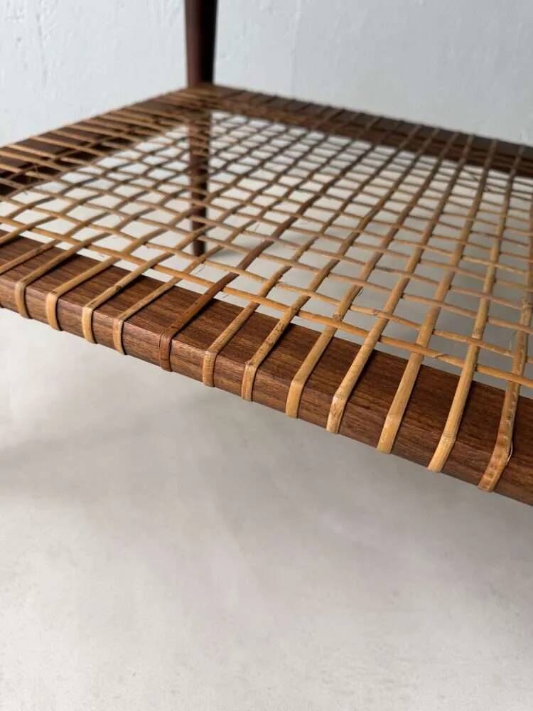 Vintage Creafort coffee table 1960s teak with rattan magazine shelf