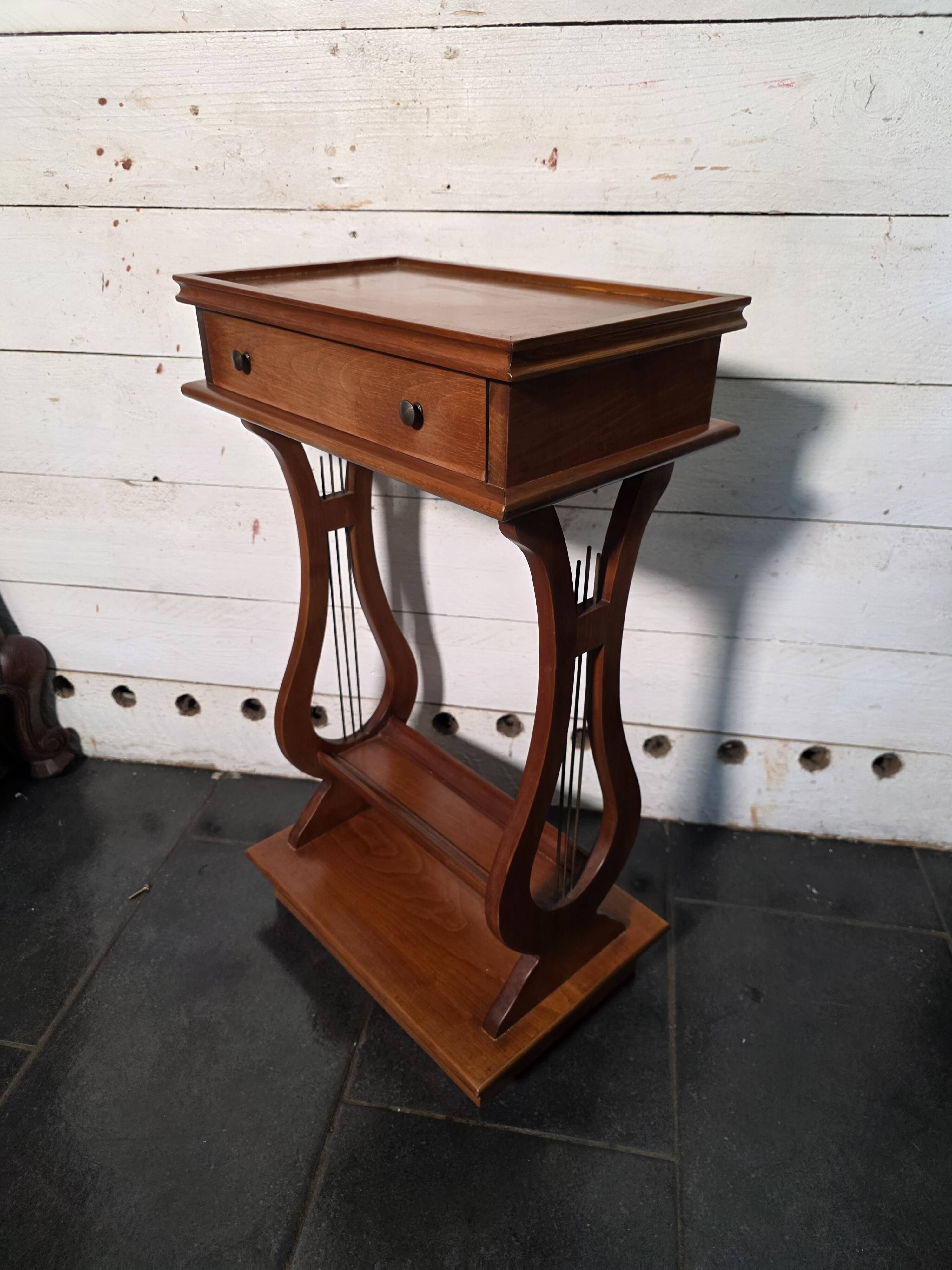 Lyre bedside table in solid cherry wood