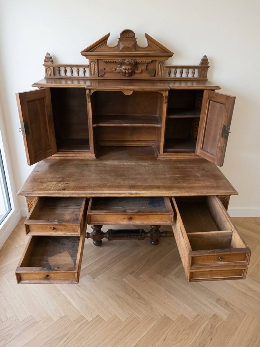 Antique tiered desk in solid oak